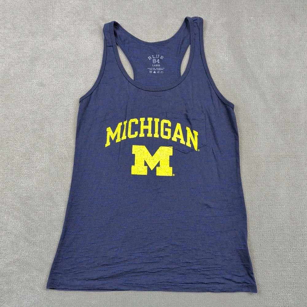 Blue 84 Tank Top Womens Large Navy Blue Michigan Wolverines Racerback Pocket